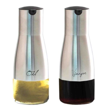 HOME BASICS 2Piece 85 oz Oil and Vinegar Set with SeeThrough Glass Base, Silver OV44310